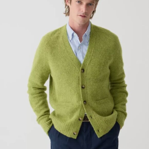 J. Crew Brushed Wool V-Neck Cardigan Sweater Pockets Green Apple Medium - Picture 1 of 13